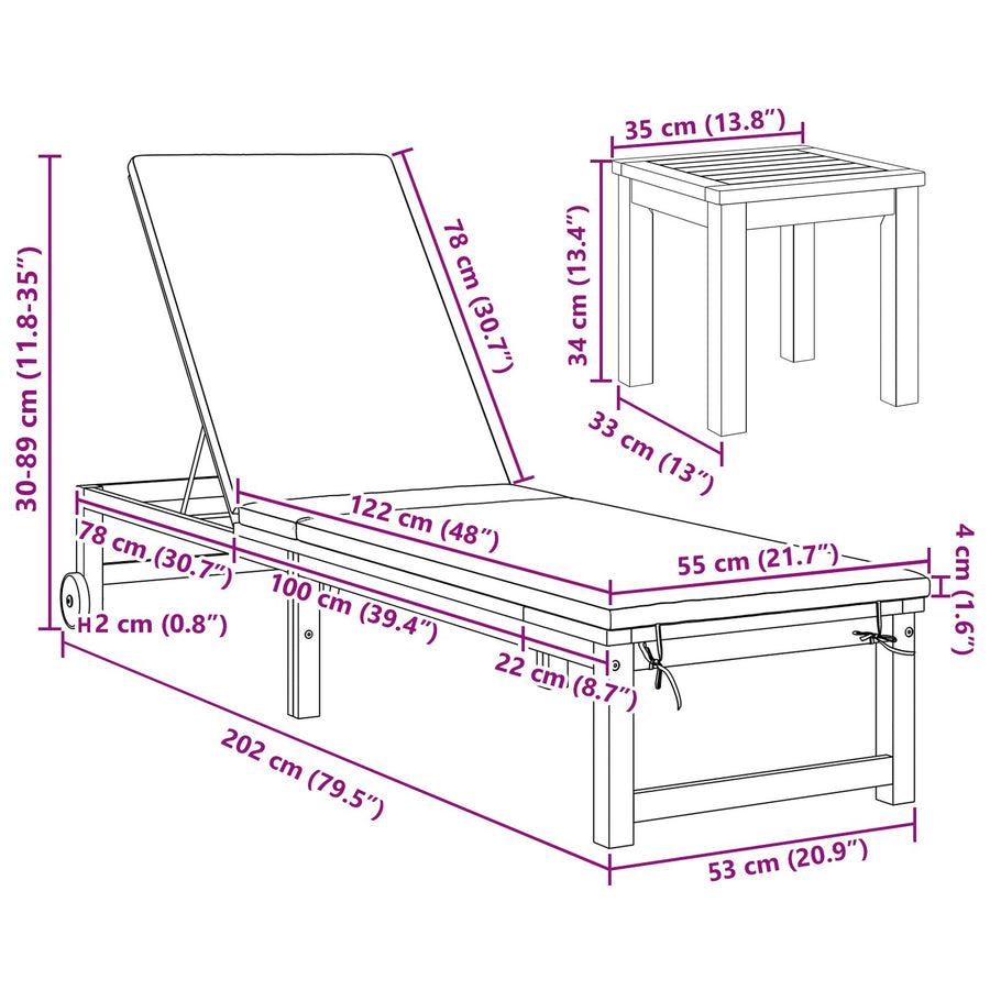 Zonnebank Met Tafel Massief Acaciahout,  Zonnebank Massief Acaciahout