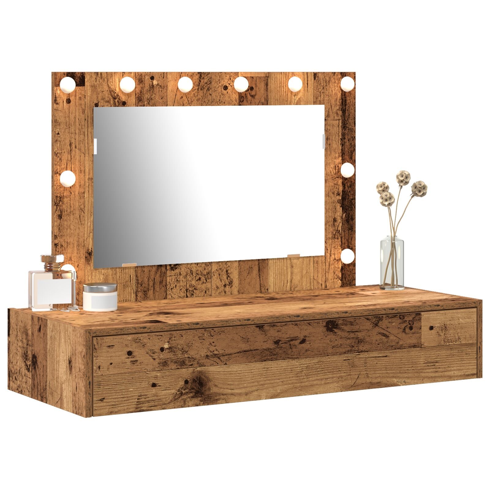 Wandkaptafel -Verlichting 100 x 40 x 70 cm Oud Hout met LED