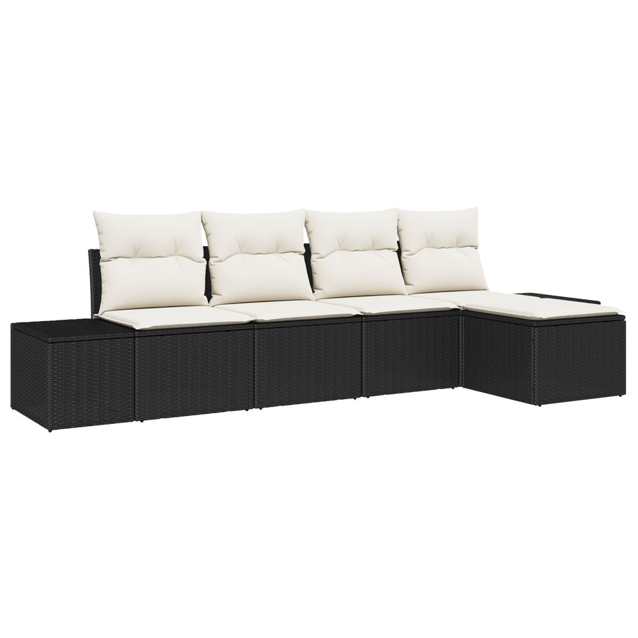 5 Delige Tuinsofa Set Met Kussens Zwart Poly Rattan