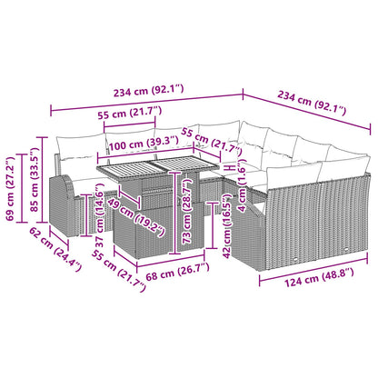 9-Delige Tuin Eetset Met Kussens Zwart Poly Rattan Acacia