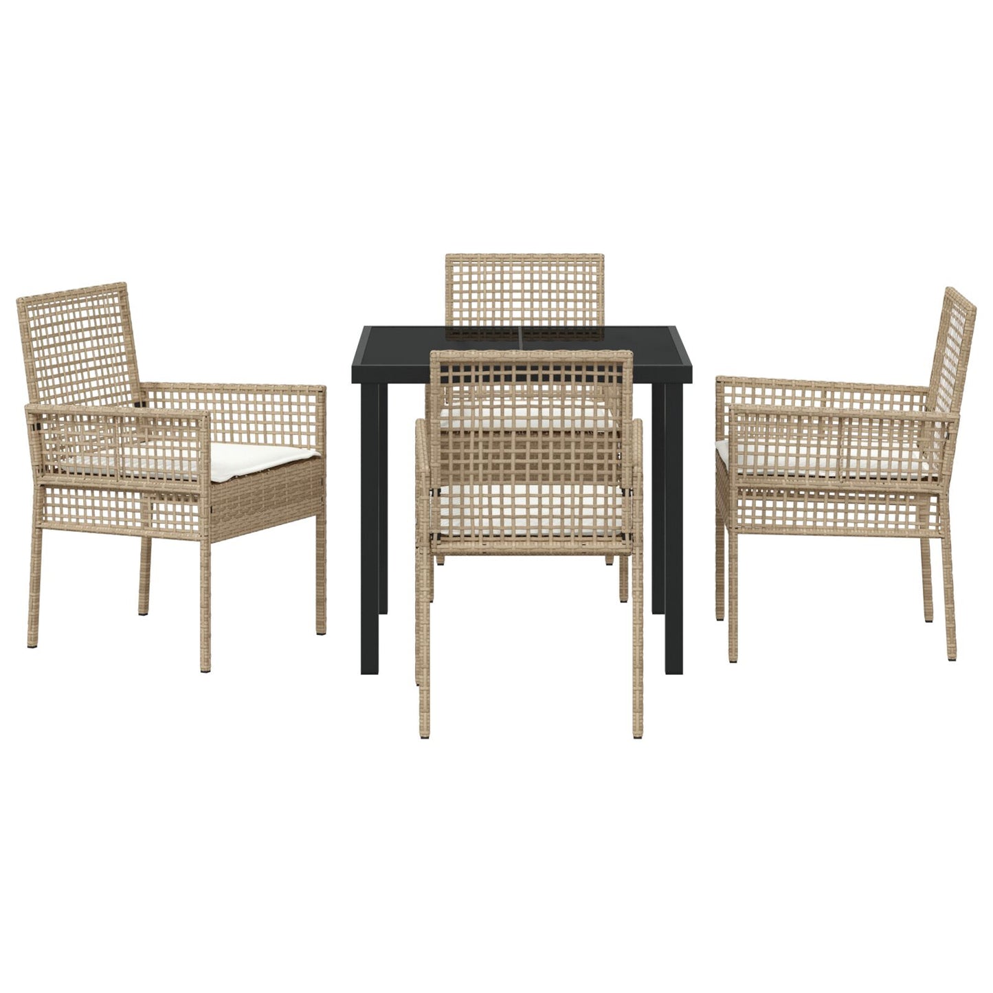 5-Delige Tuin Eetset Met Kussens Beige Poly Rattan