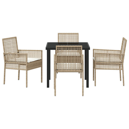 5-Delige Tuin Eetset Met Kussens Beige Poly Rattan