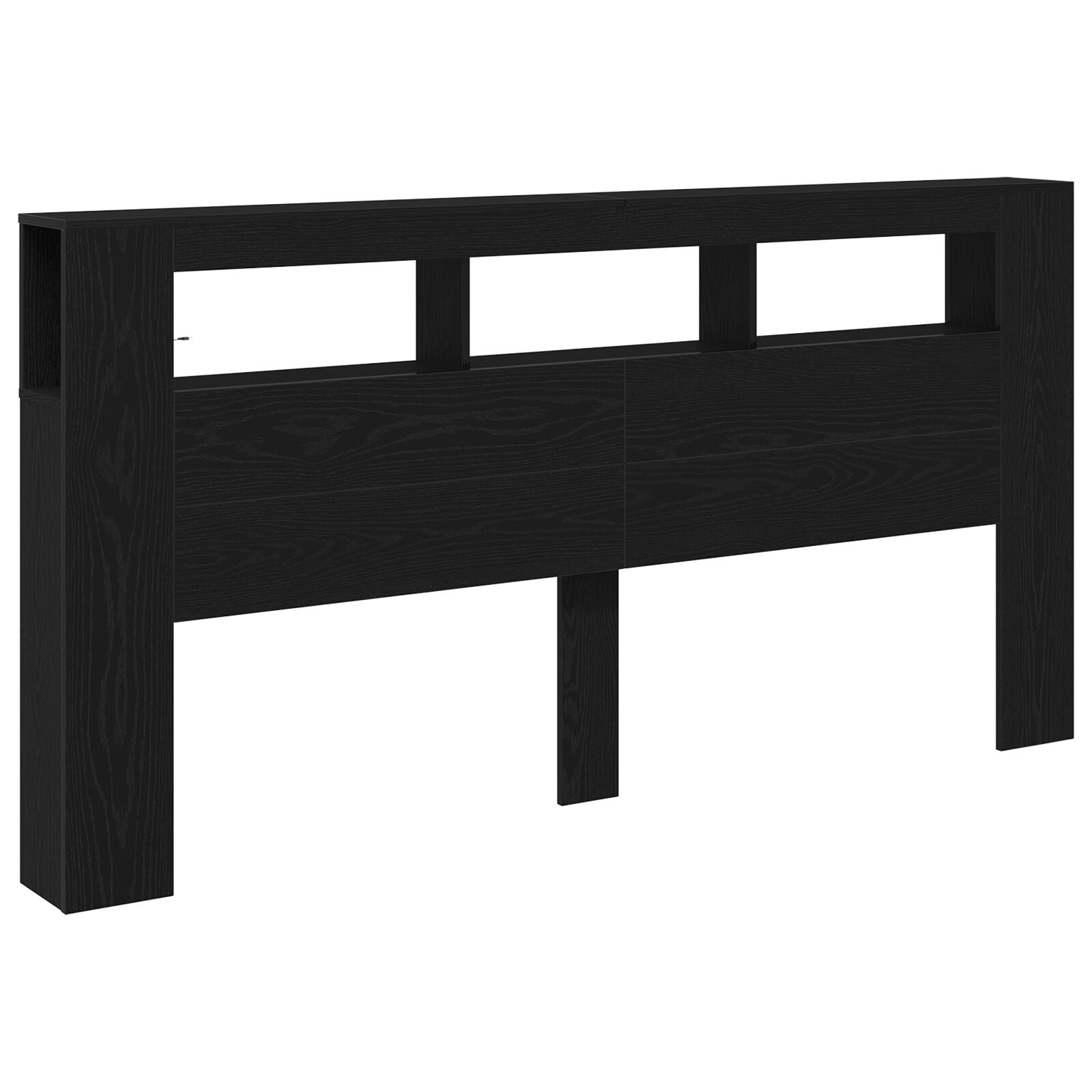Opslage Headboard Met Led Verlichting Zwart Eiken 200X18,5X103,5 Cm