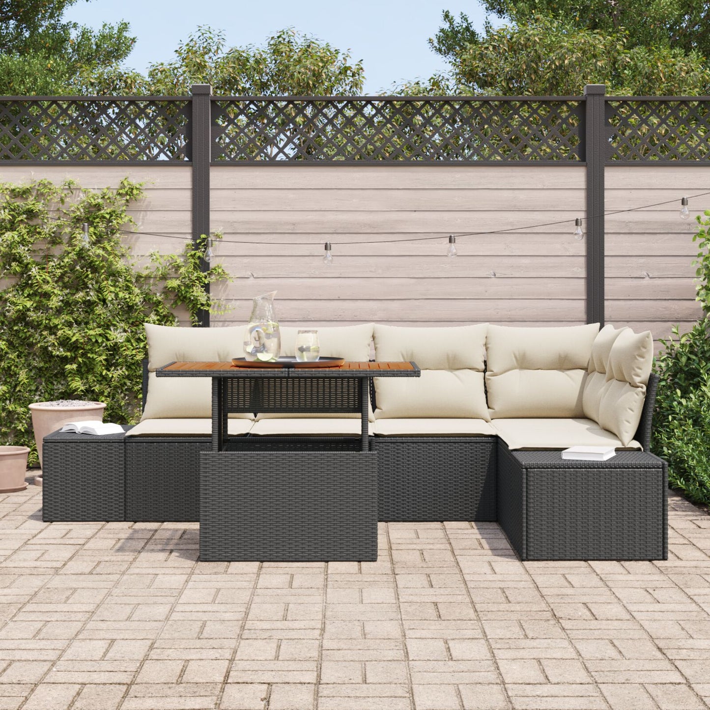 6-Delige Tuin Sofa Set Met Kussens Zwart Poly Rattan
