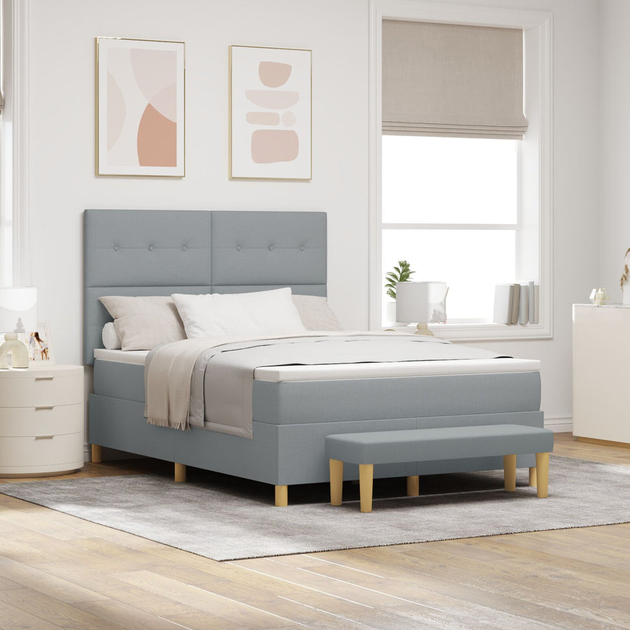 Boxspringbed Met Matras & Bank Stoffering Lichtgrijs 140 x 190 cm Knoopgestikt