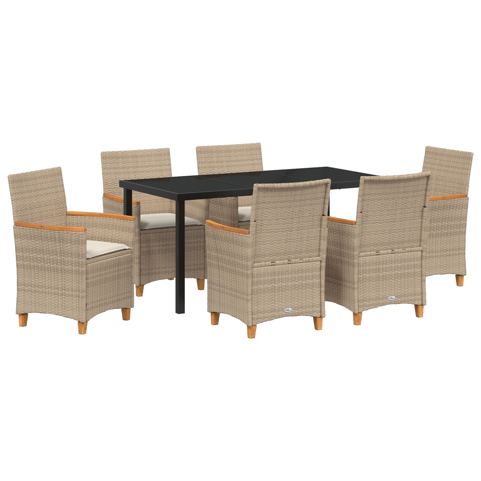 7-Delige Tuin Eetset Met Kussens Beige Poly Rattan