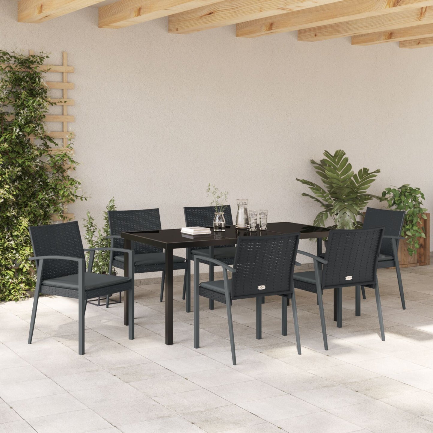 Set Van 4 Zwart Pe Rattan 56.5X57X83 Cm Duurzaam Tuinstoel