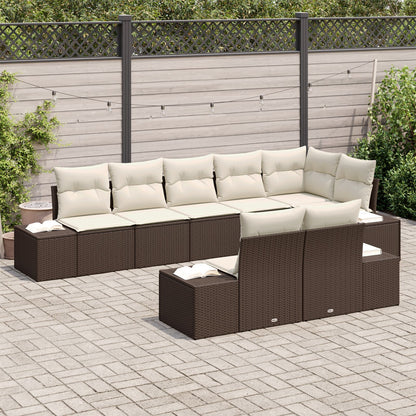 8-Delige Tuin Sofaset Met Kussens Poly Rattan Bruin en crème zonder tafel