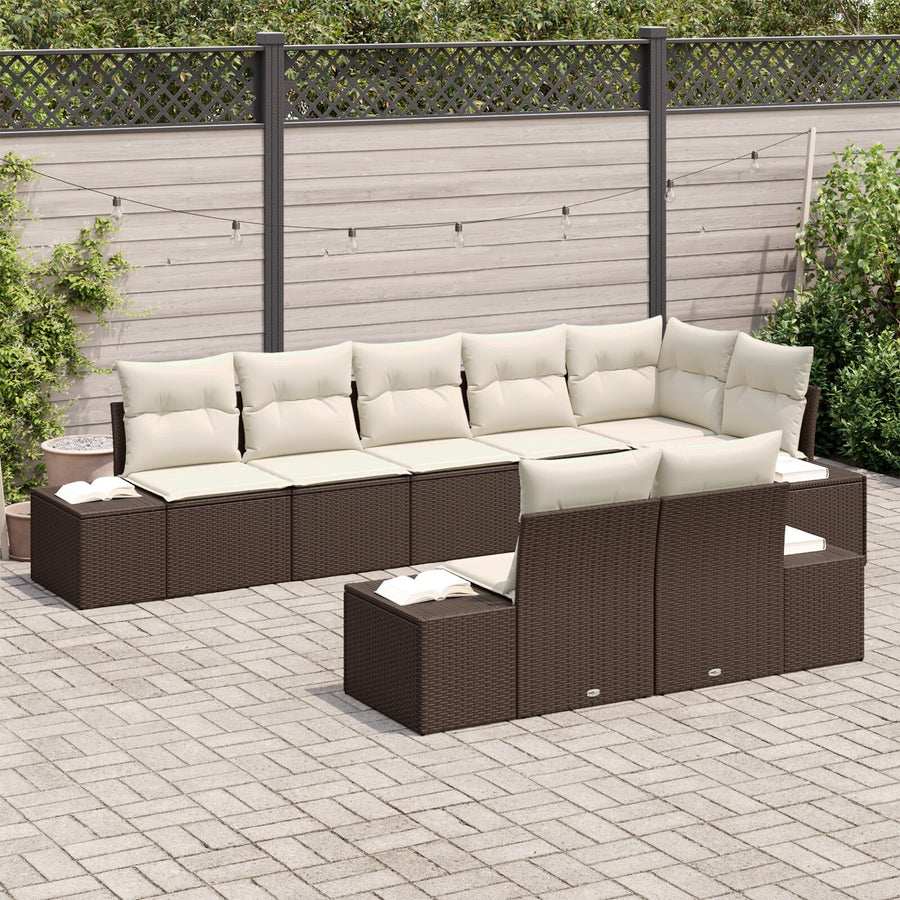 8-Delige Tuin Sofaset Met Kussens Poly Rattan Bruin en crème zonder tafel
