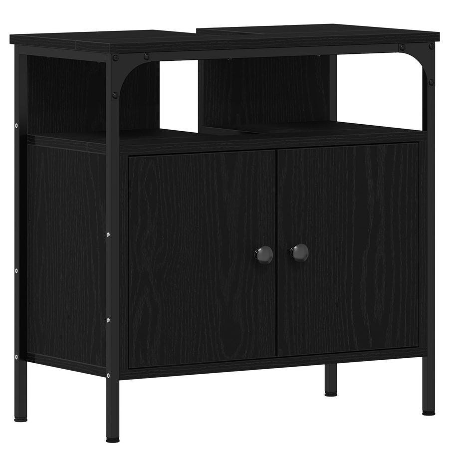 3-Delige Badkamer Meubel Set Zwart Eiken Bewerkt Hout
