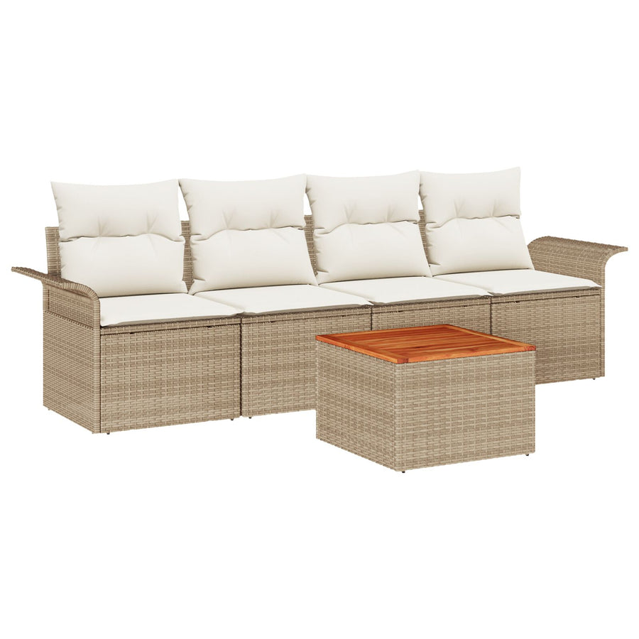 5-Delige Tuin Sofa Set Met Kussens Beige Poly Rattan Acacia