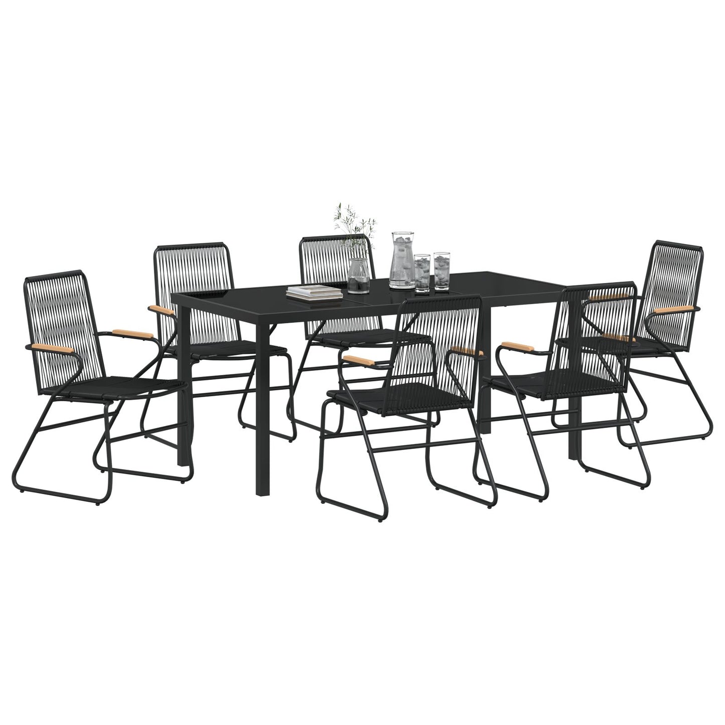 7-Delige Tuindining Set Zwart Pvc Rattan
