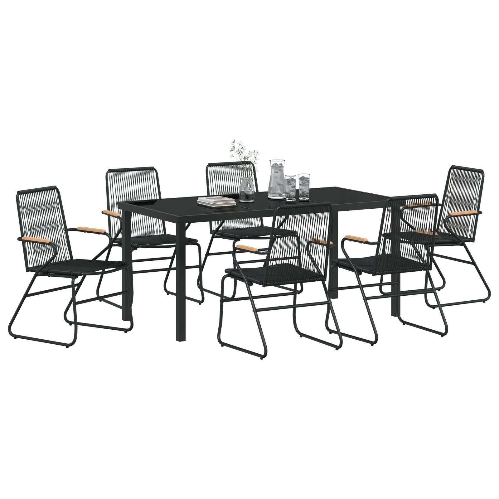 7-Delige Tuindining Set Zwart Pvc Rattan