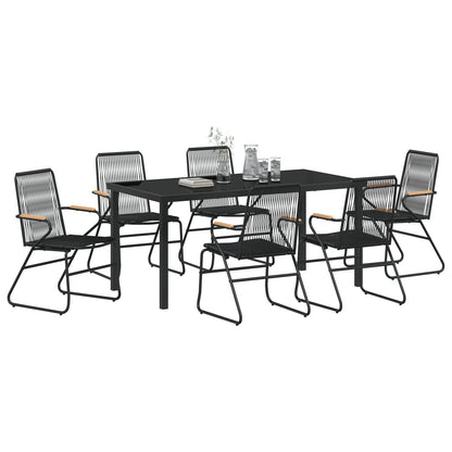 7-Delige Tuindining Set Zwart Pvc Rattan
