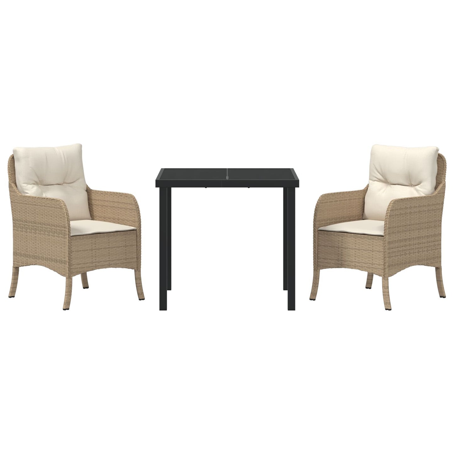 3-Delige Tuin Eet Set Met Kussens Beige Poly Rattan