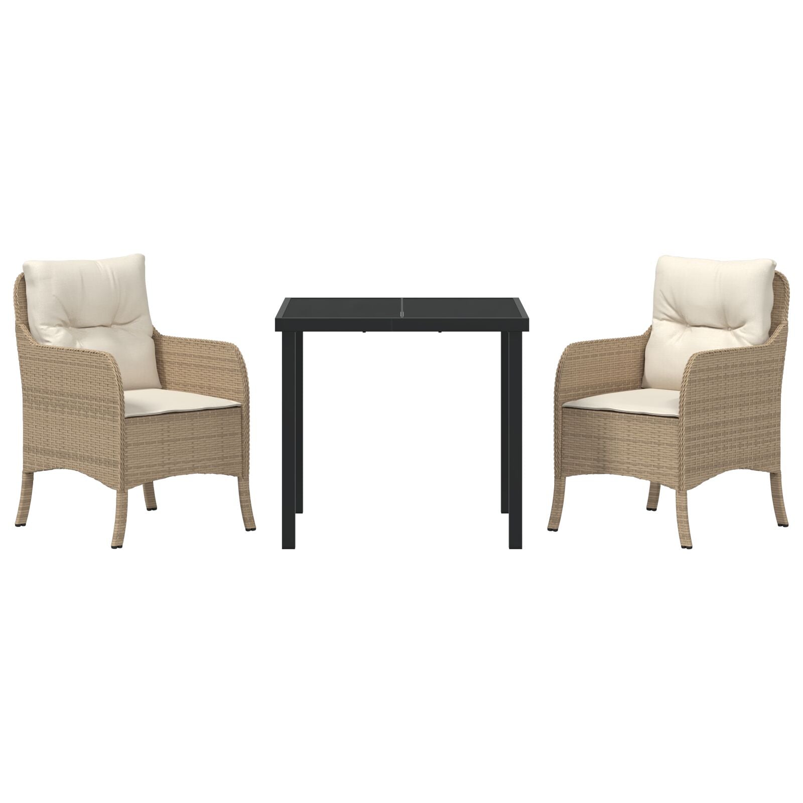 3-Delige Tuin Eet Set Met Kussens Beige Poly Rattan