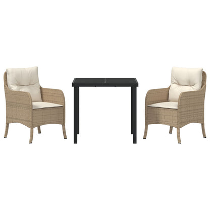3-Delige Tuin Eet Set Met Kussens Beige Poly Rattan