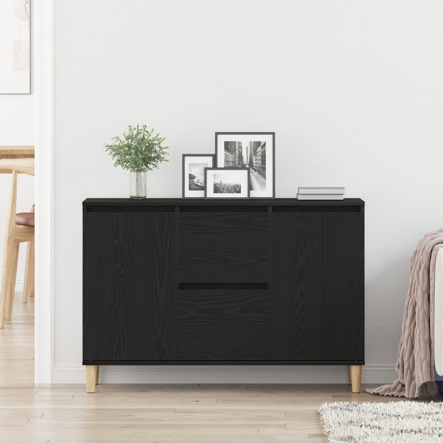 Dressoir Zwart Eiken 101X35X60 Cm Geengineerd Hout
