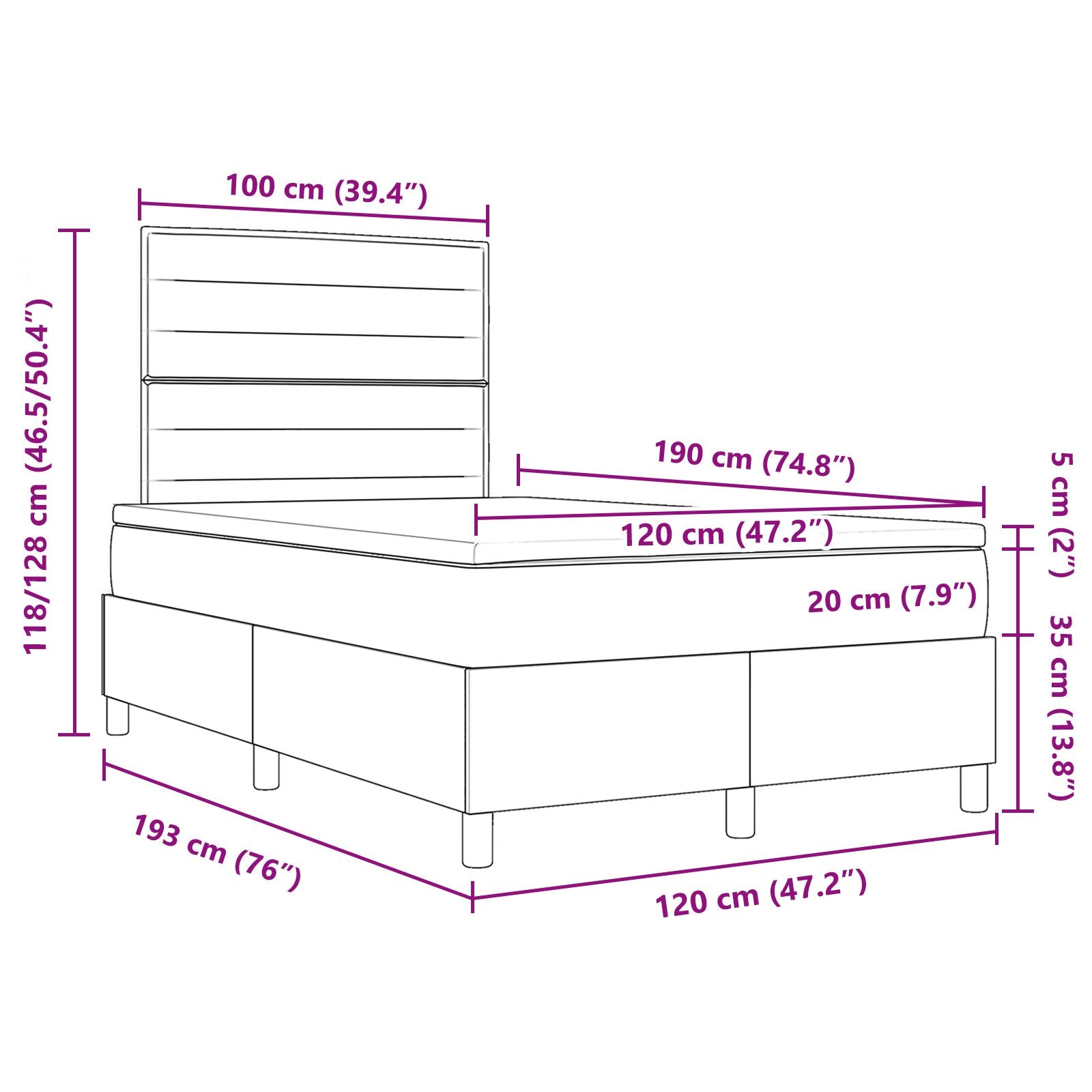 Boxspringbed Met Matras Donkergrijs Klein Dubbel Stof Blauw