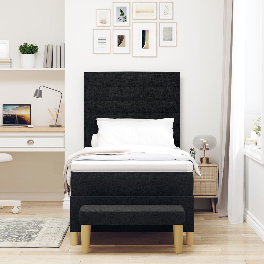Boxspring Bed Met Matras & Bank Stof Zwart 80 x 200 cm Lijnen ontwerp