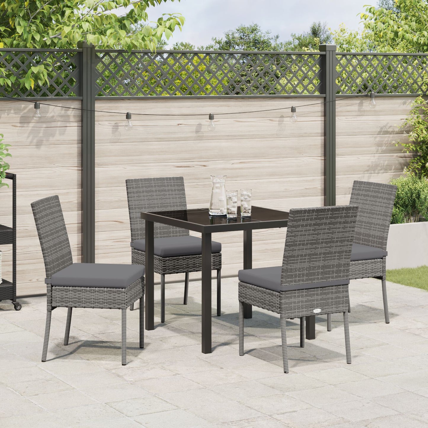 5 Delige Tuin Eetset Grijs Poly Rattan