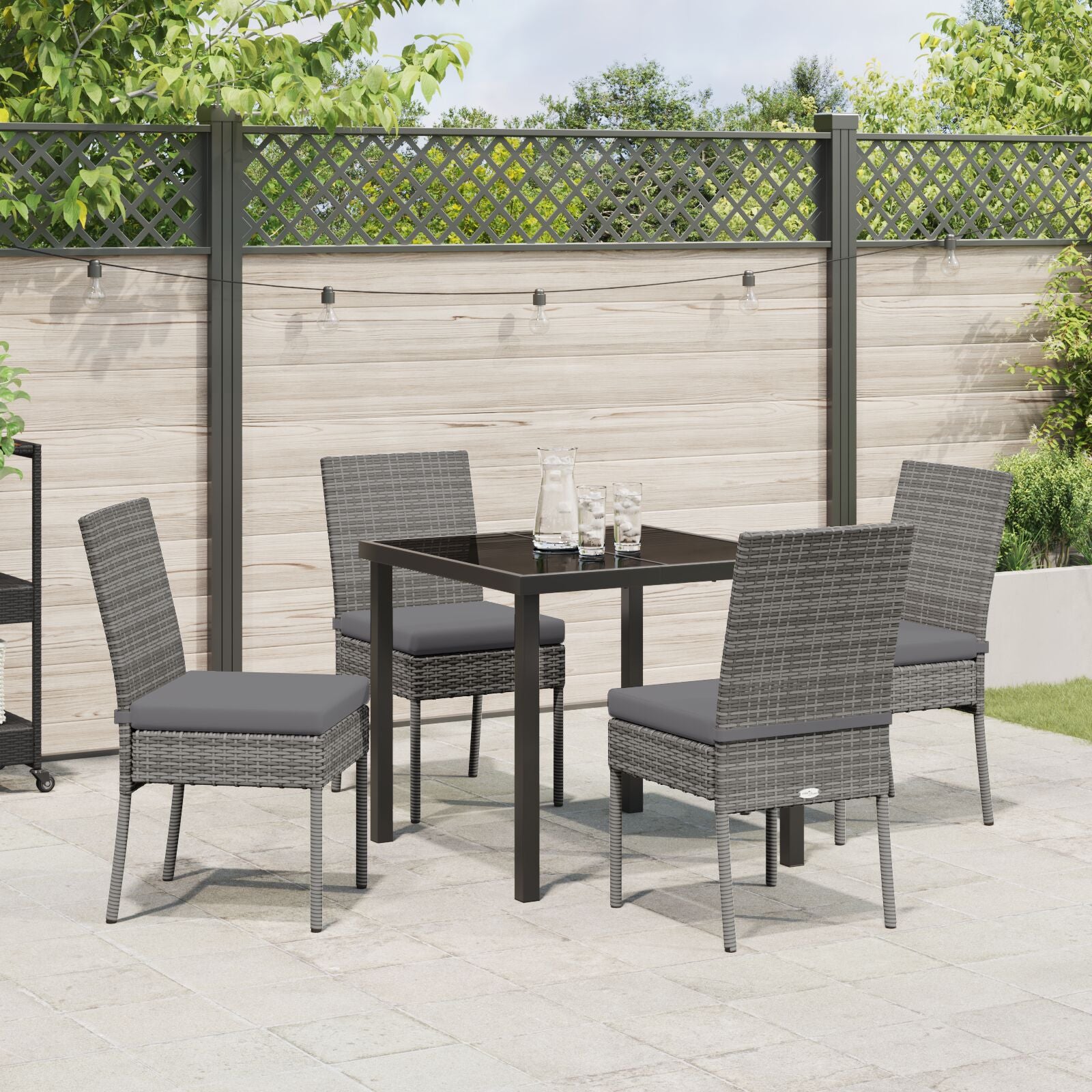 5 Delige Tuin Eetset Grijs Poly Rattan