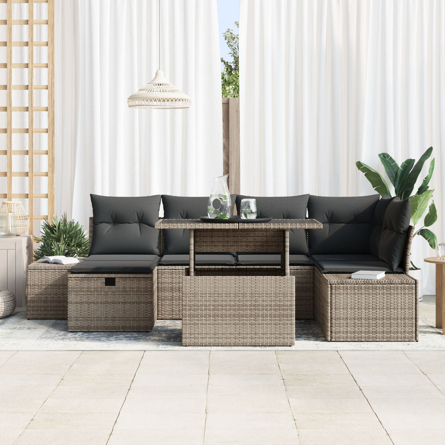 7 Delige Tuin Sofa Set Met Kussens Grijze Poly Rattan Wit