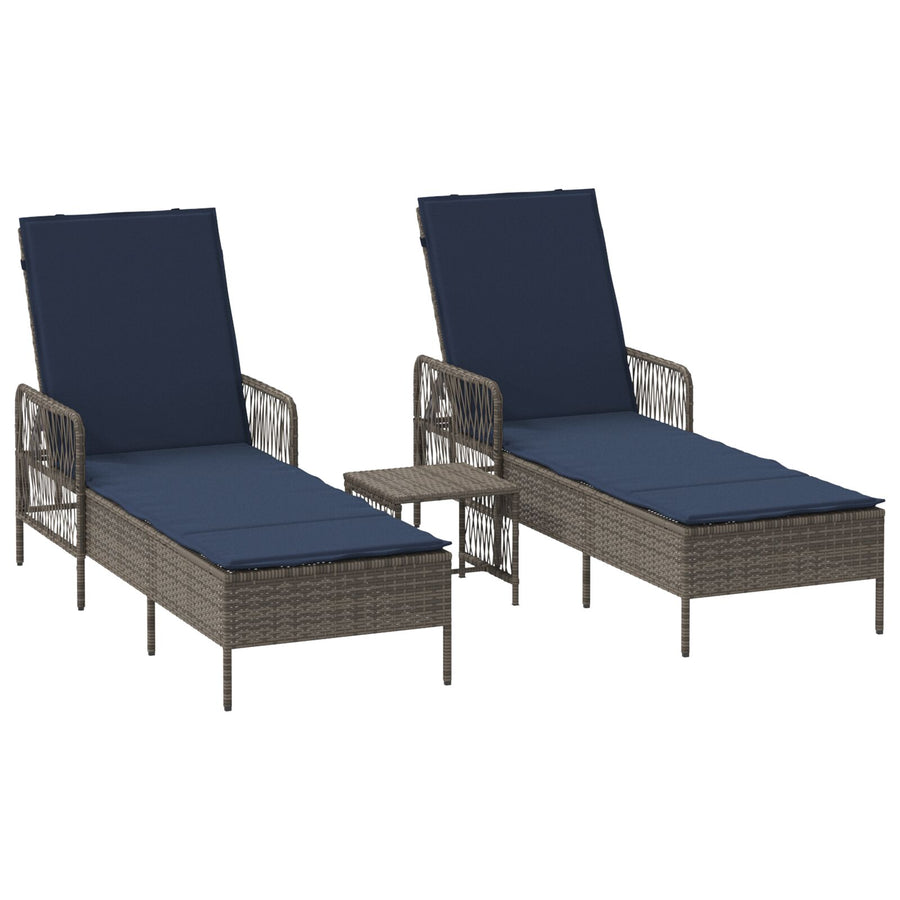 Zonnebank Set Van 3 Grijs En Marineblauw Pe Riet, Metaal Vouwbaar