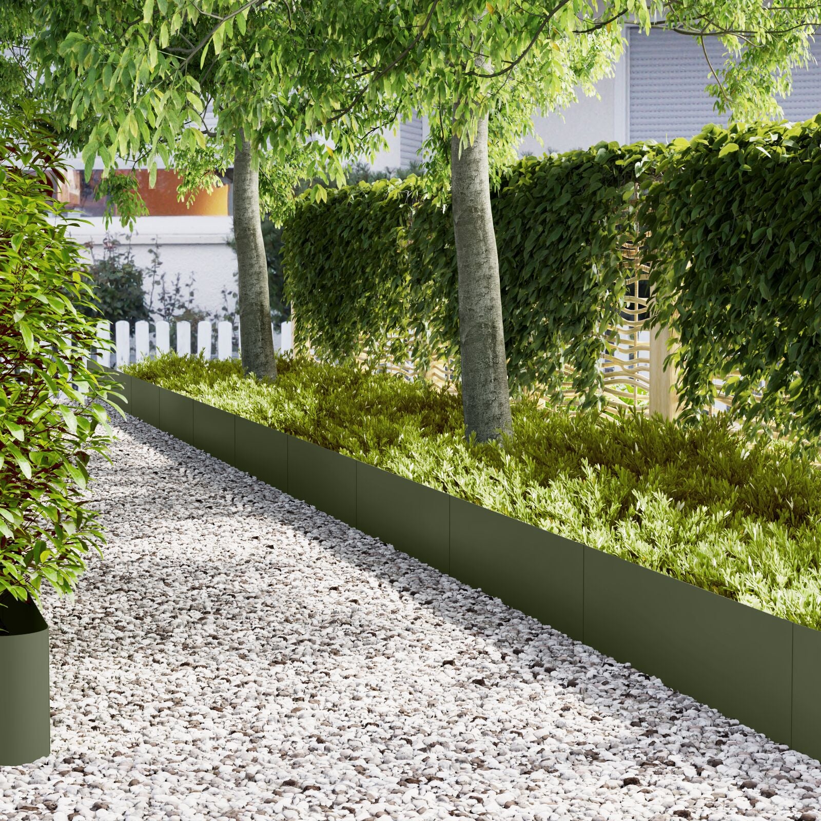 Grasrand 30 Stuks 100X0,5X30 Cm Staal 100 x 0.5 x 30 cm Olijfgroen