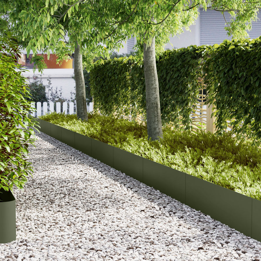 Grasrand 30 Stuks 100X0,5X30 Cm Staal 100 x 0.5 x 30 cm Olijfgroen