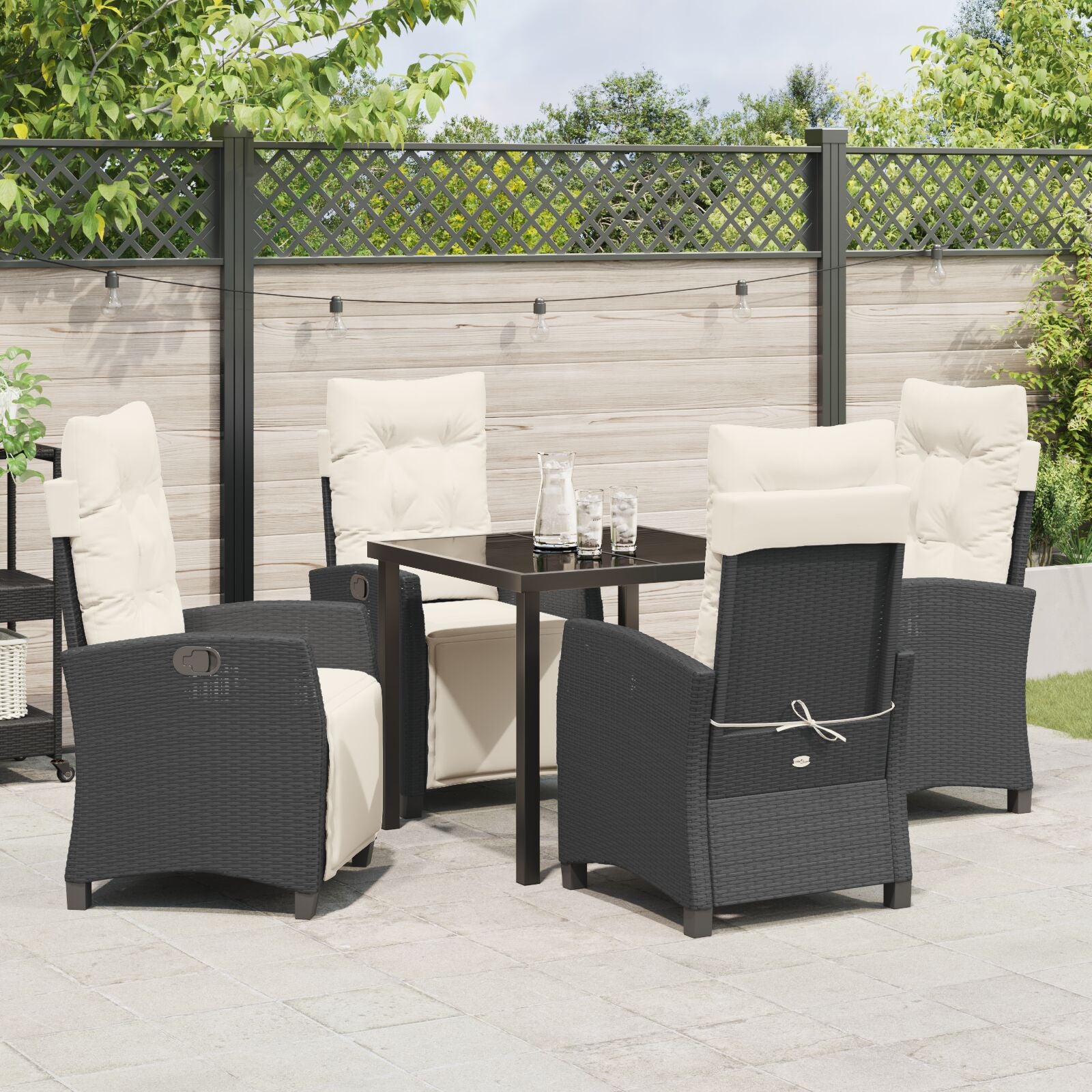 5-Delige Tuin Eet Set Zwart Poly Rattan