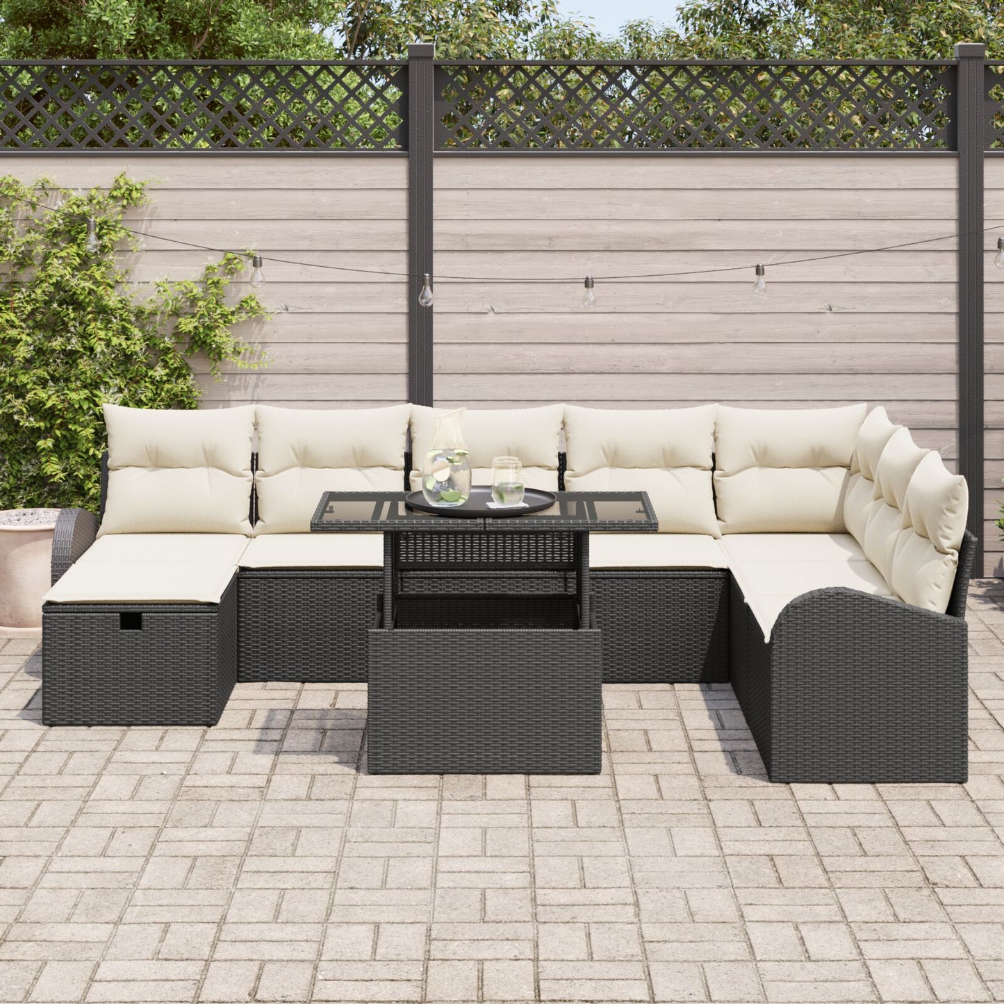9-Delige Tuin Sofa Set Met Kussens Zwart Poly Rattan