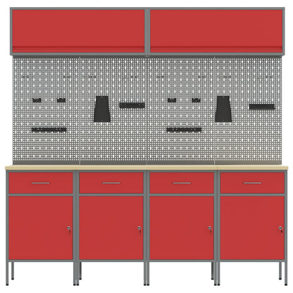 10-Delige Werkcabinet En Pegboard Set Mdf En Metaal 4x (84 cm) Rood 4x kast + 4x pegboard + 2x kast met deur
