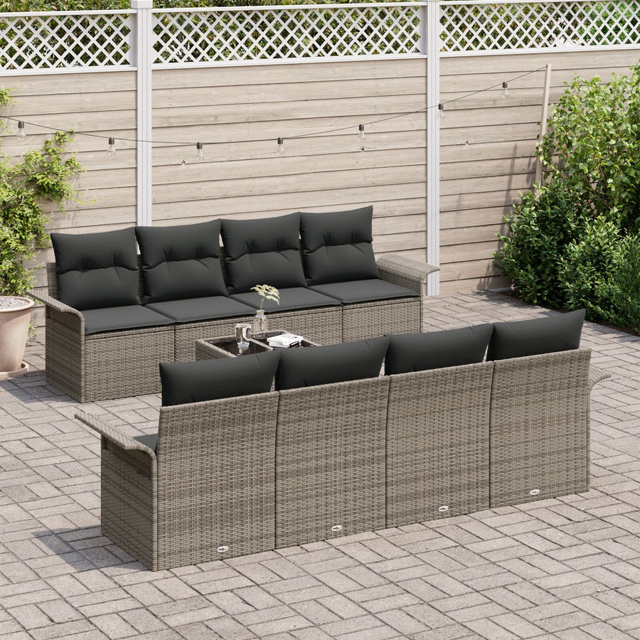 Tuin Sofa Set Set Van 7 Grijs Rattan, Polyester