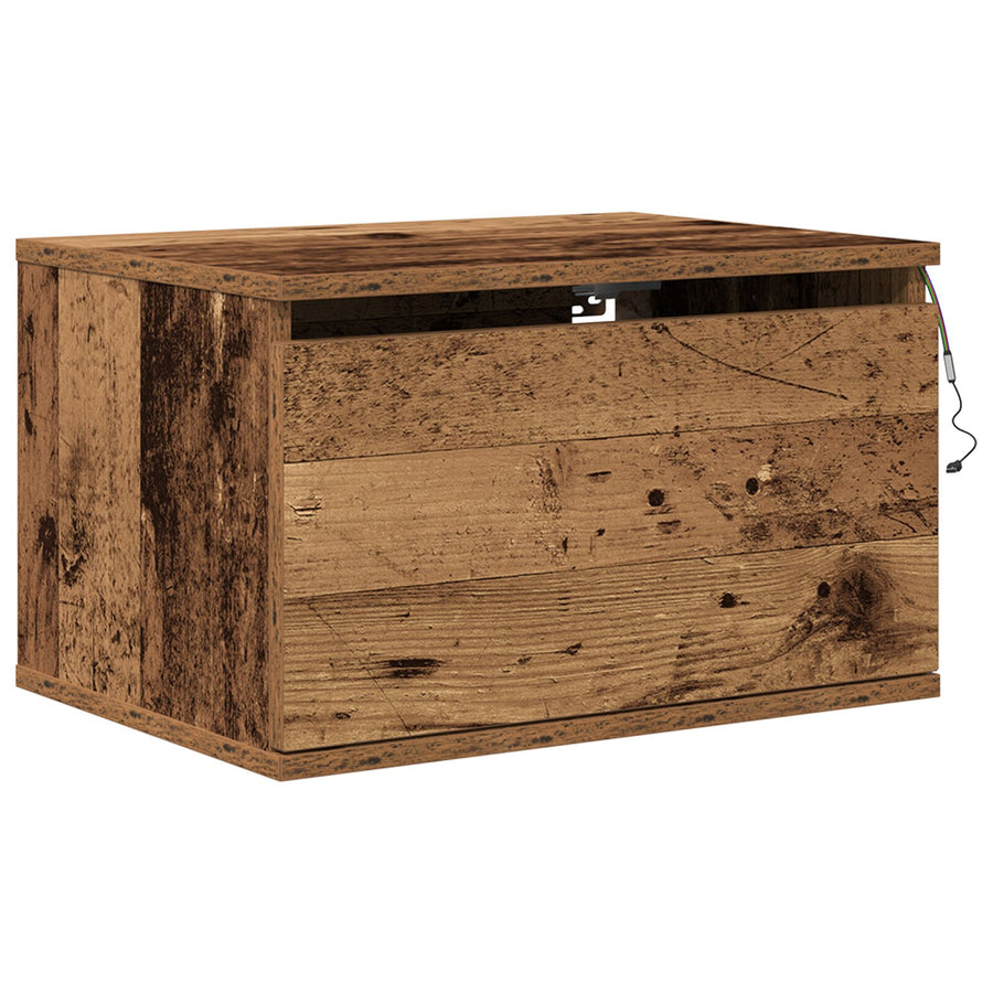 Nachtkastje Met Led Wandmontage 50X36X30 Cm 1 Oude hout