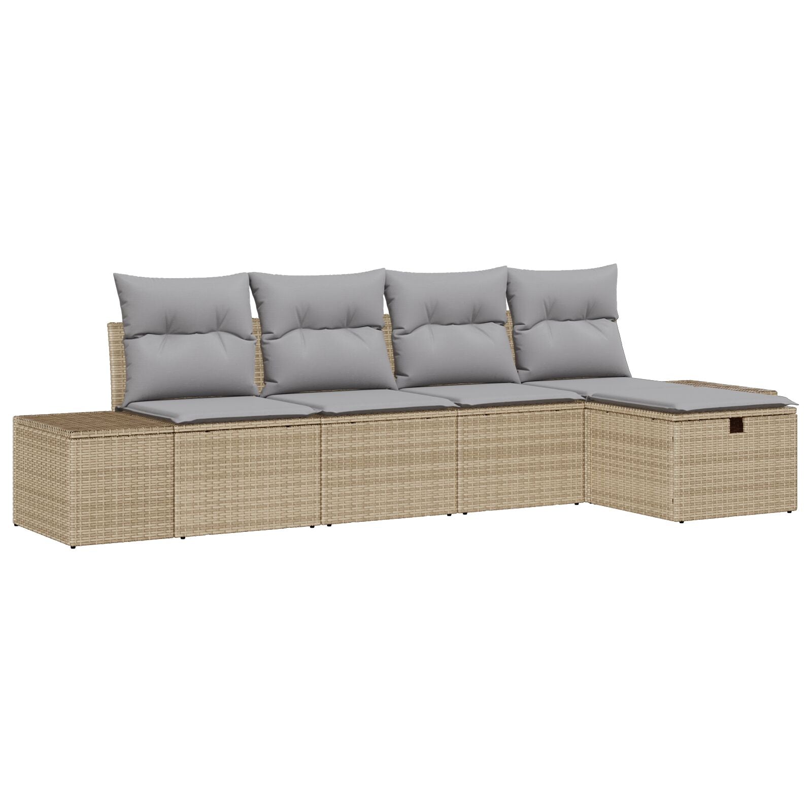 5-Delige Tuinbankset Met Kussens Beige Poly Riet Wit