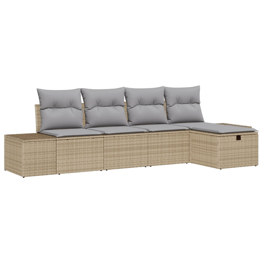 5-Delige Tuinbankset Met Kussens Beige Poly Riet Wit