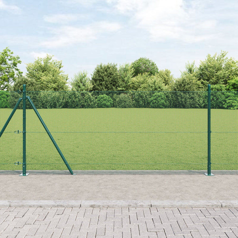 Gelaste Draadafsluiting Met 13 Flenspalen Groen 0.8X100 M Staal Gegalvaniseerd Staal