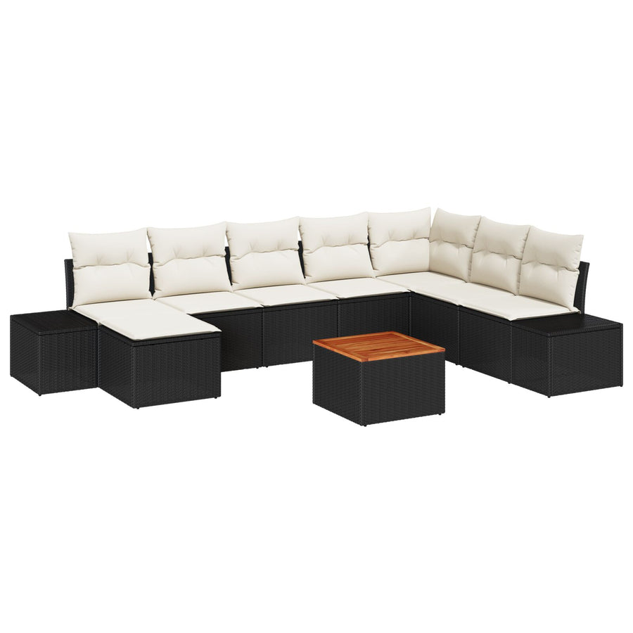 9-Delige Tuin Sofa Set Met Kussens Zwart Poly Rattan Acacia