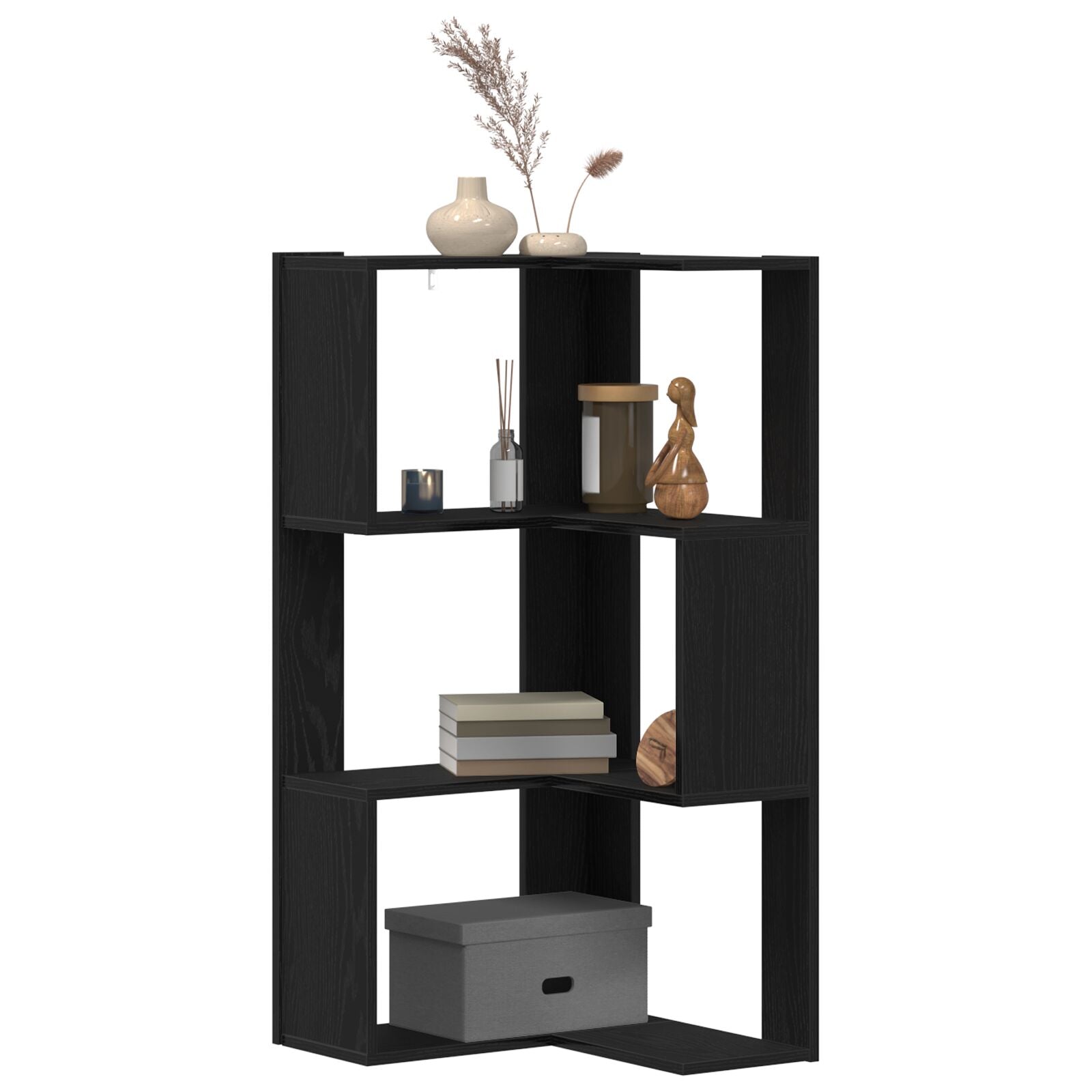 Hoekboekenkast 3-Tier 50X50X102 Cm Houtcomposiet Zwart eiken