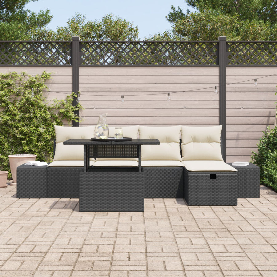 6-Delige Tuin Sofa Set Met Kussens Zwart Poly Rattan