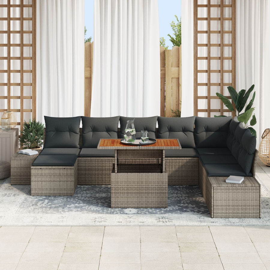 9-Delige Tuin Sofa Set Met Kussens Grijs Poly Rattan