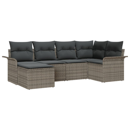 6-Delige Tuinbankset Met Kussens Grijs Poly Rattan