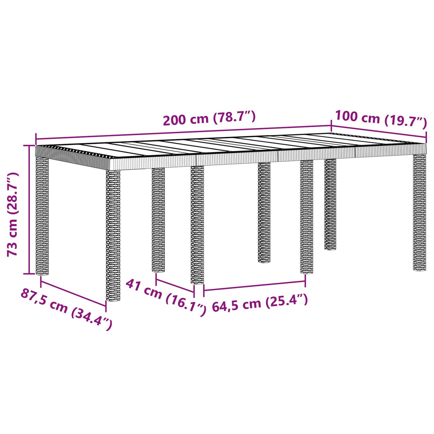 Tuin Tafel 200X100X73 Cm Poly Rattan Lichtgrijs 2 m