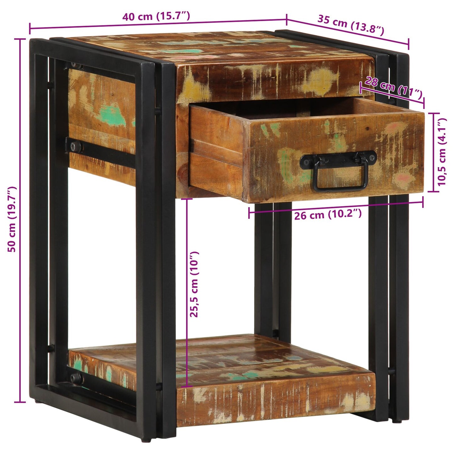 Nachtkastje Massief Hout Gerecycled 1 40 x 35 x 50 cm Massief gerecycled hout