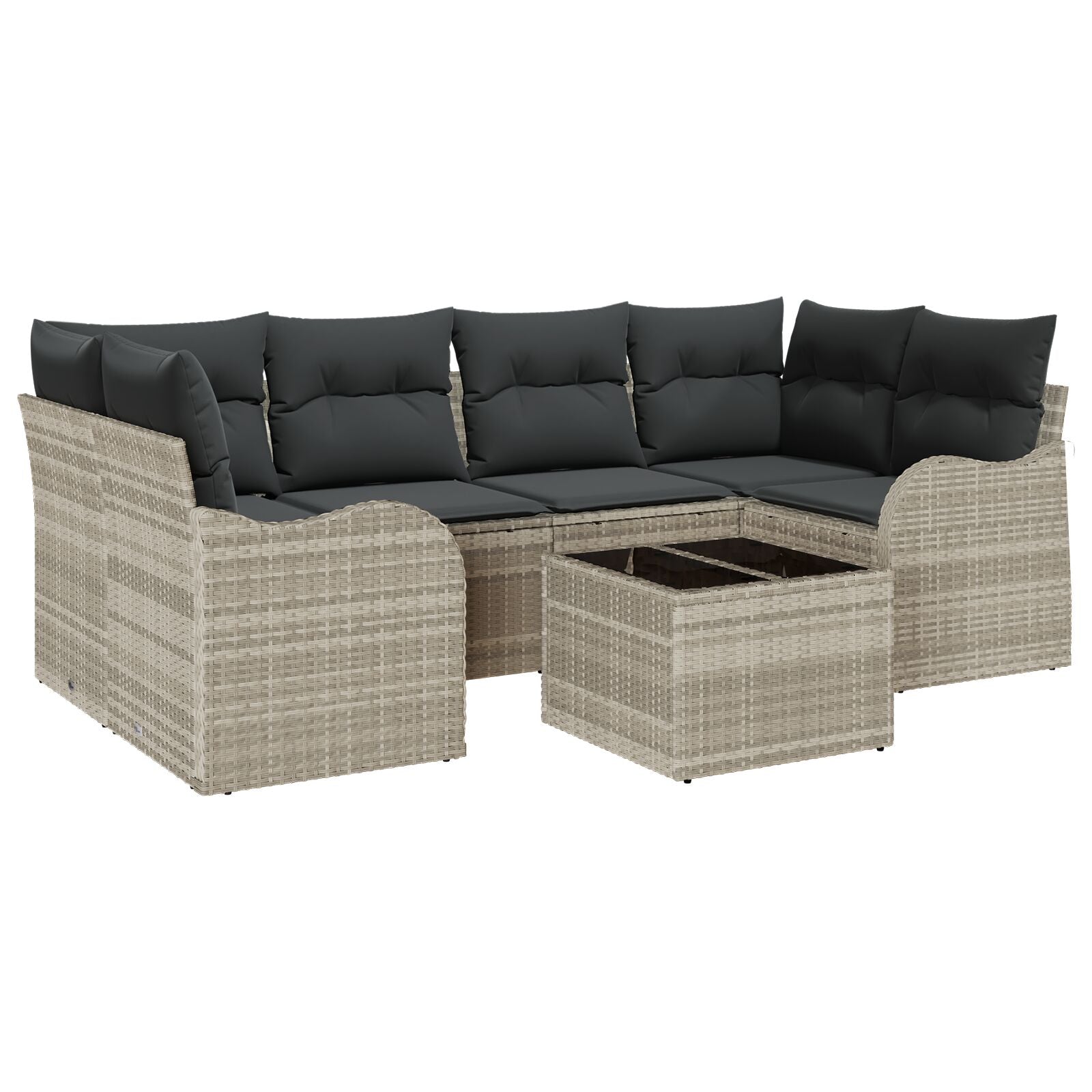 7-delige Tuin Sofa Set met Kussens Lichtgrijs Poly Rattan, vidaXL 2-zitter Tuin Sofa met Kussens Lichtgrijs Poly Rattan