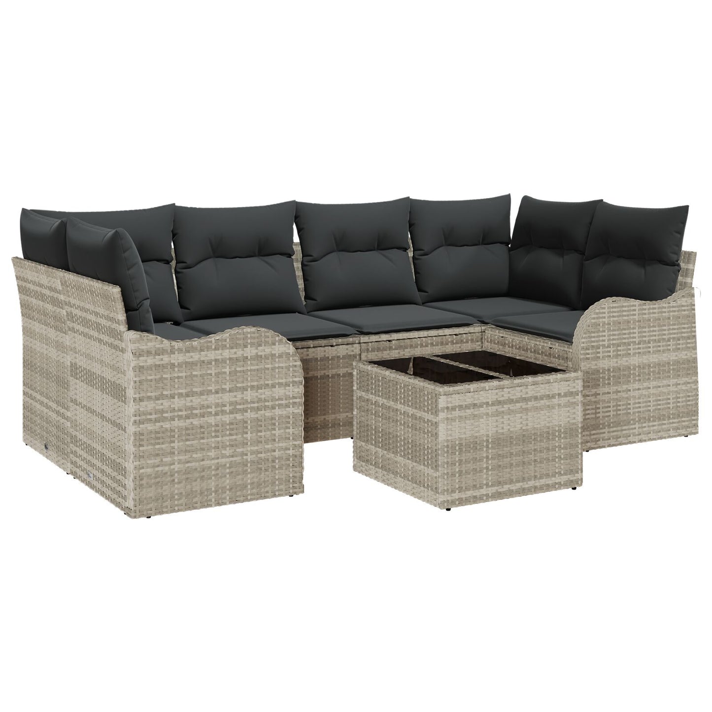 7-delige Tuin Sofa Set met Kussens Lichtgrijs Poly Rattan, vidaXL 2-zitter Tuin Sofa met Kussens Lichtgrijs Poly Rattan