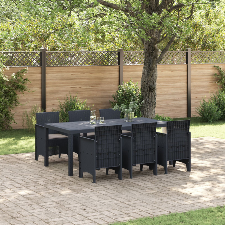 7-Delige Tuin Eetset Met Kussens Antraciet Poly Rattan