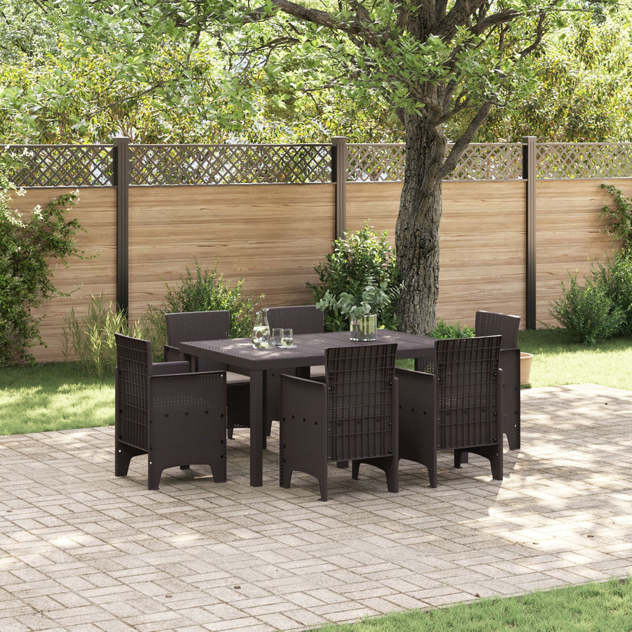 7 Delige Tuin Eettafel Set Met Kussens Bruin Poly Rattan