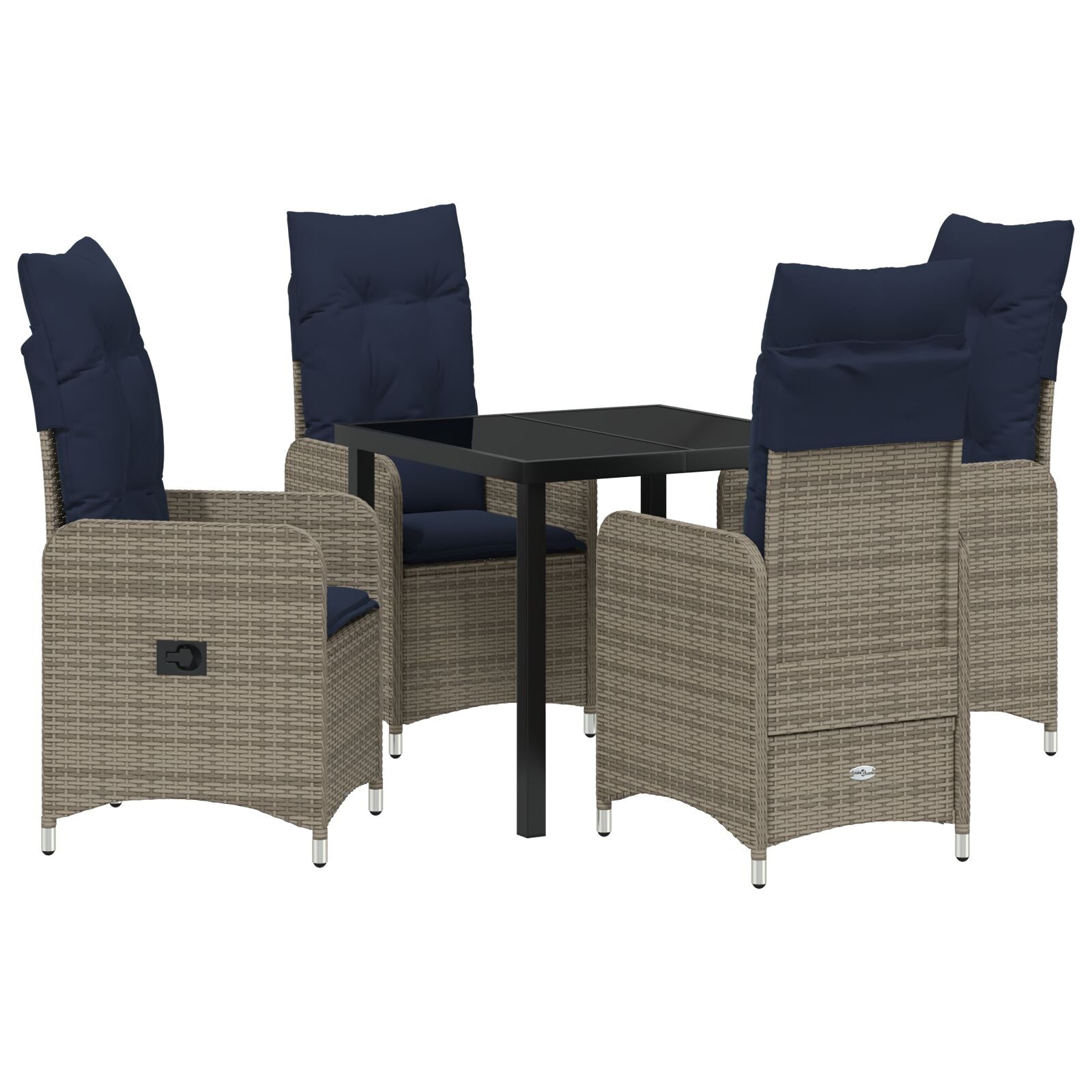 5-Delige Tuin Eetset Met Kussens Zwart Poly Rattan